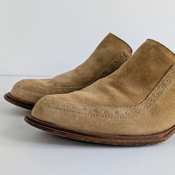 rag & bone Mules Weiss Shoes Womens 37.5 Tan Suede Leather Studded Slip On Heels - Picture 4 of 13